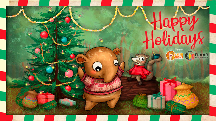 Christmas-Happy-Holidays-2019-MayanToons-Tappi-Tapir-Cuttie-Coatimundi